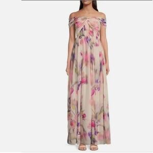 Alex Marie Janet Off The Shoulder Maxi Formal Plisse Gown Dress Pastel Nwt